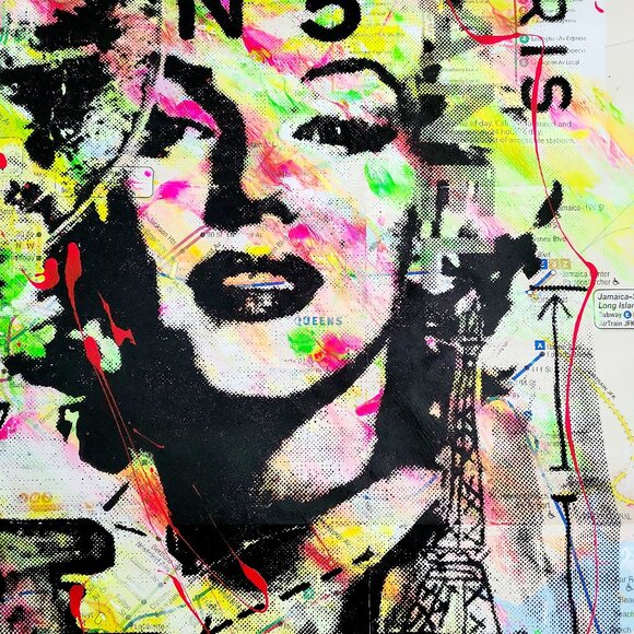 💋Chanel No.5 Marilyn Monroe Handpainted Acrylic Art Painting on NYC Subway Map - Picture 6 of 6